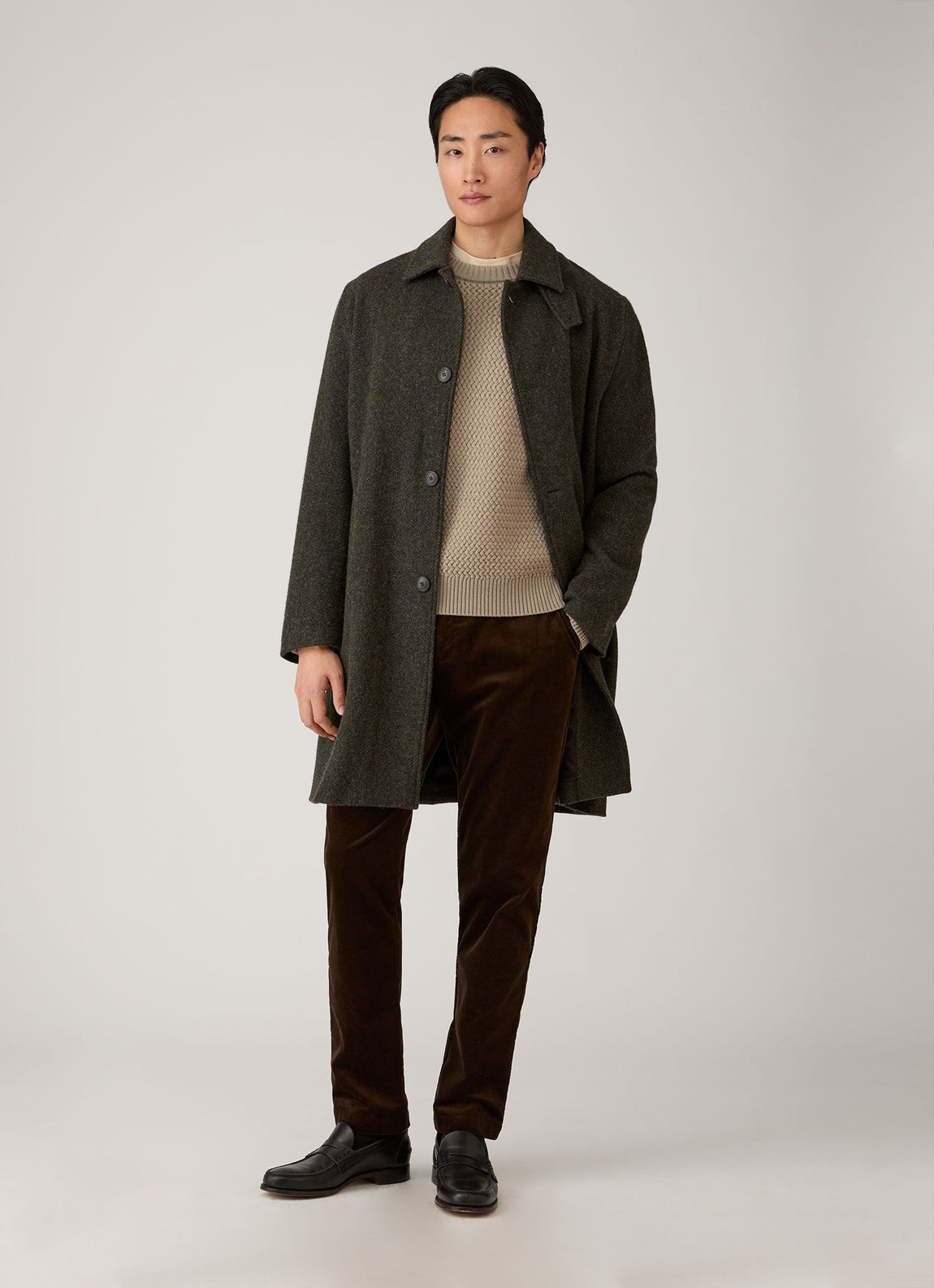 Men's Merino Wool Basketweave Jumper in Stone