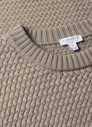 Men's Merino Wool Basketweave Jumper in Stone