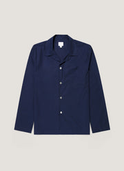 Men's Cotton Poplin Pyjama Shirt in Navy