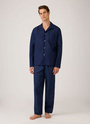 Men's Cotton Poplin Pyjama Shirt in Navy