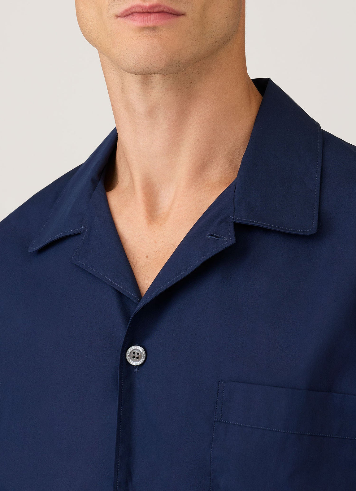 Men's Cotton Poplin Pyjama Shirt in Navy