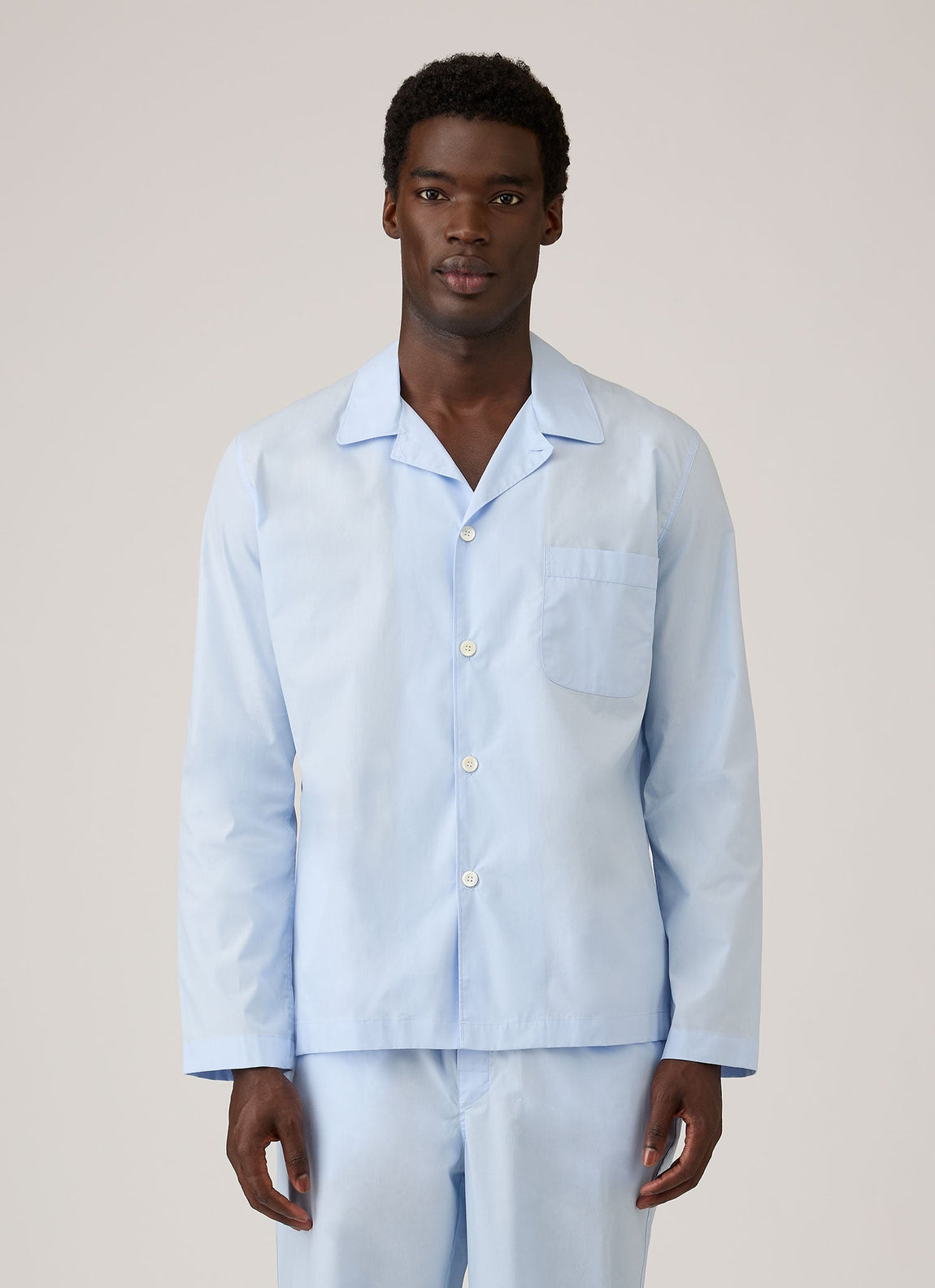 Men's Cotton Poplin Pyjama Shirt in Light Blue