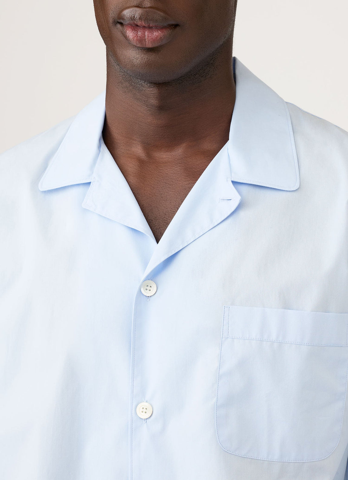 Men's Cotton Poplin Pyjama Shirt in Light Blue