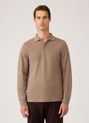 Men's Long Sleeve Piqué Polo Shirt in Taupe