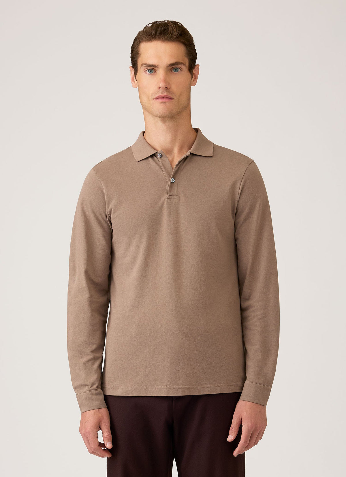 Men's Long Sleeve Piqué Polo Shirt in Taupe