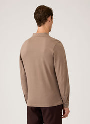 Men's Long Sleeve Piqué Polo Shirt in Taupe