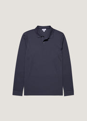 Men's Long Sleeve Piqué Polo Shirt in Navy