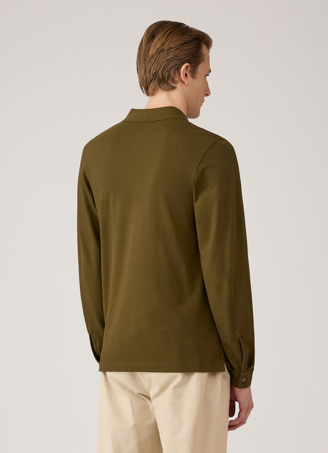 Men's Long Sleeve Piqué Polo Shirt in Loden Green
