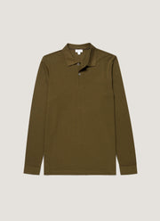 Men's Long Sleeve Piqué Polo Shirt in Loden Green