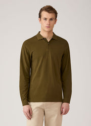 Men's Long Sleeve Piqué Polo Shirt in Loden Green