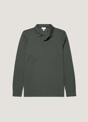 Men's Long Sleeve Piqué Polo Shirt in Slate Green