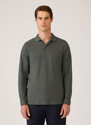 Men's Long Sleeve Piqué Polo Shirt in Slate Green
