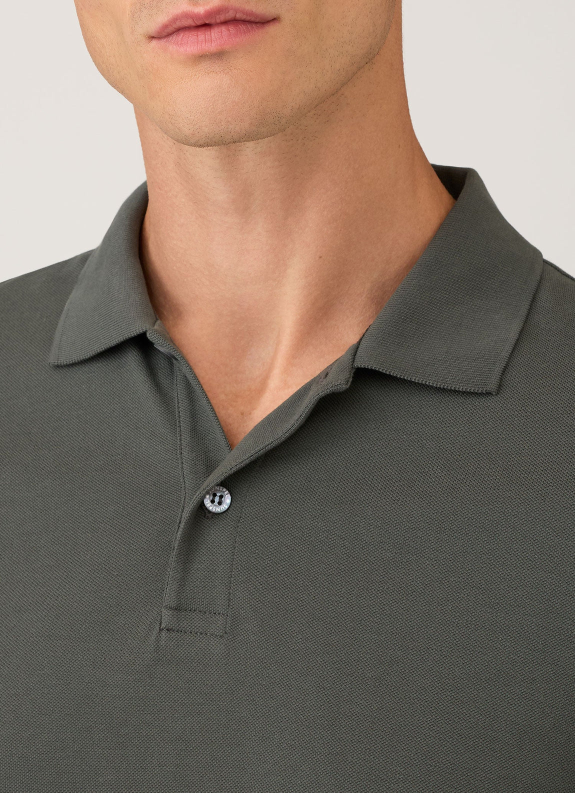Men's Long Sleeve Piqué Polo Shirt in Slate Green