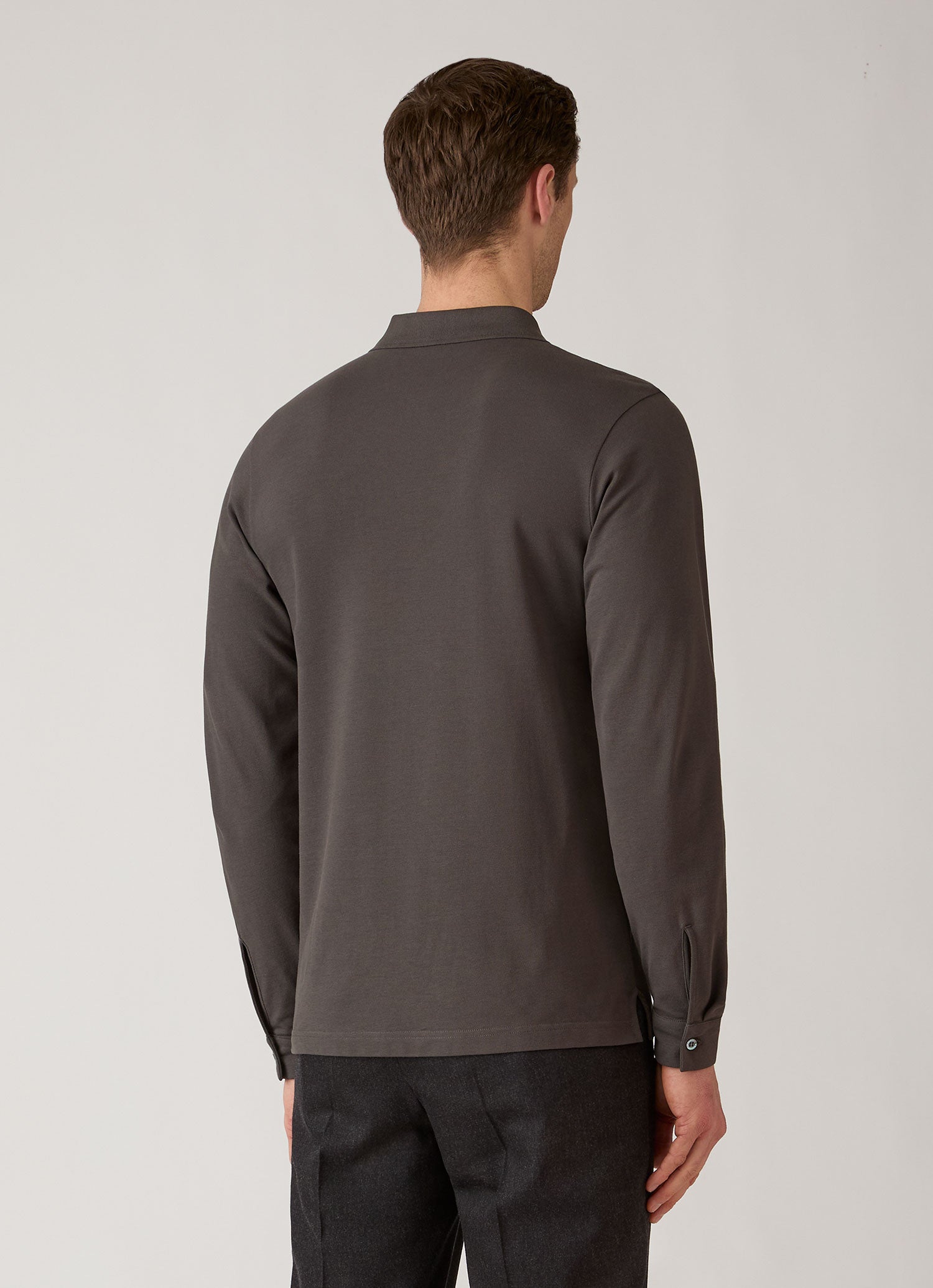 Men's Long Sleeve Piqué Polo Shirt in Anthracite