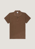 Men's Linen Piqué Polo Shirt in Dark Walnut