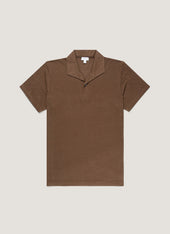 Men's Linen Piqué Polo Shirt in Dark Walnut