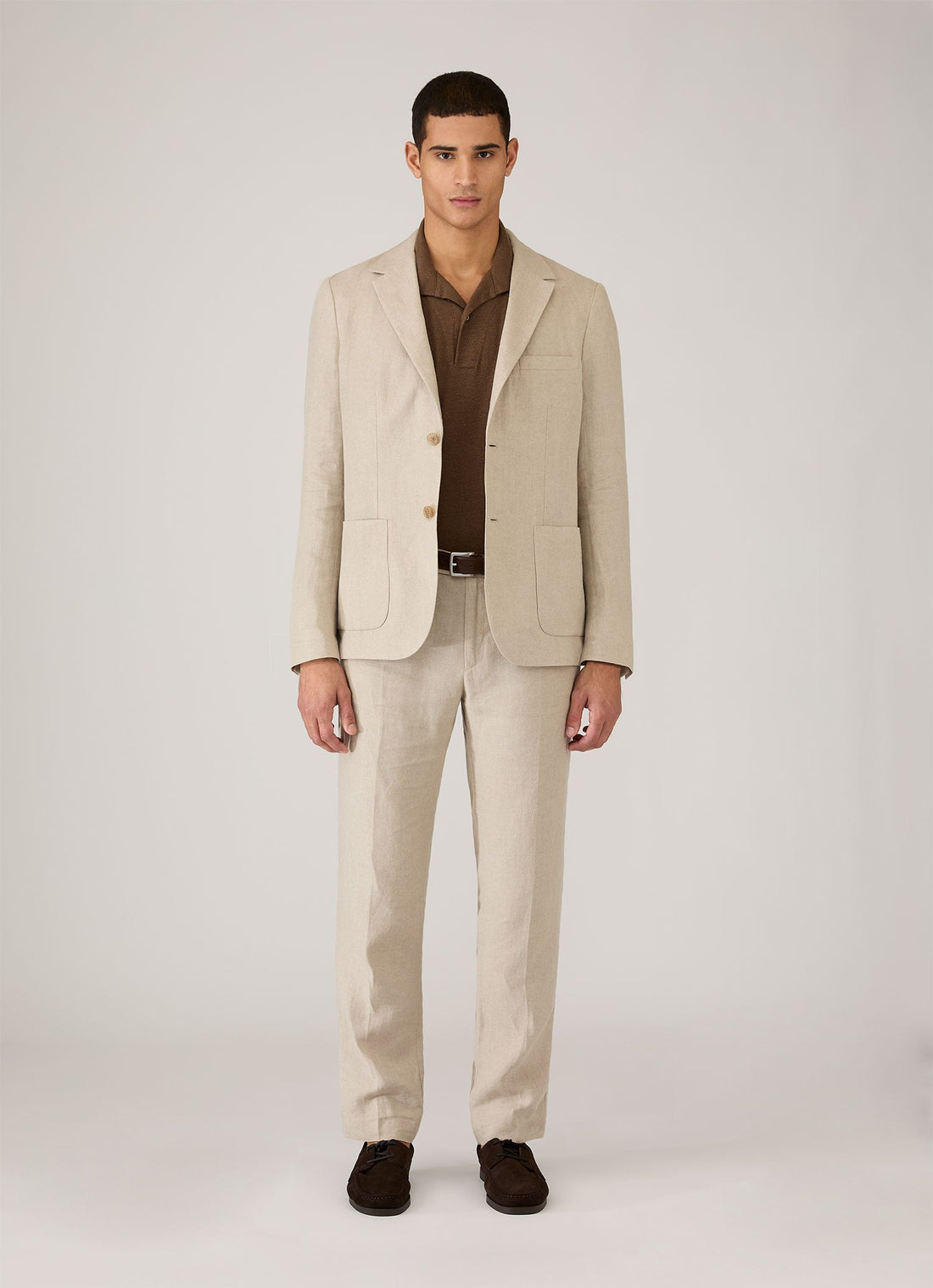 Men's Linen Piqué Polo Shirt in Dark Walnut