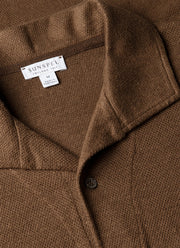 Men's Linen Piqué Polo Shirt in Dark Walnut