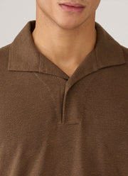 Men's Linen Piqué Polo Shirt in Dark Walnut