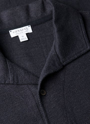Men's Linen Piqué Polo Shirt in Navy