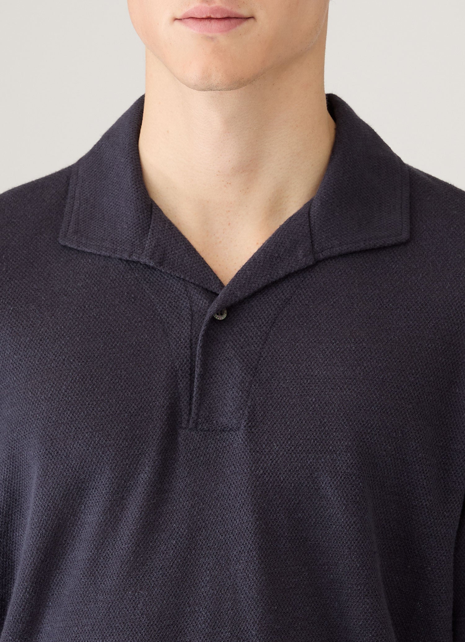 Men's Linen Piqué Polo Shirt in Navy