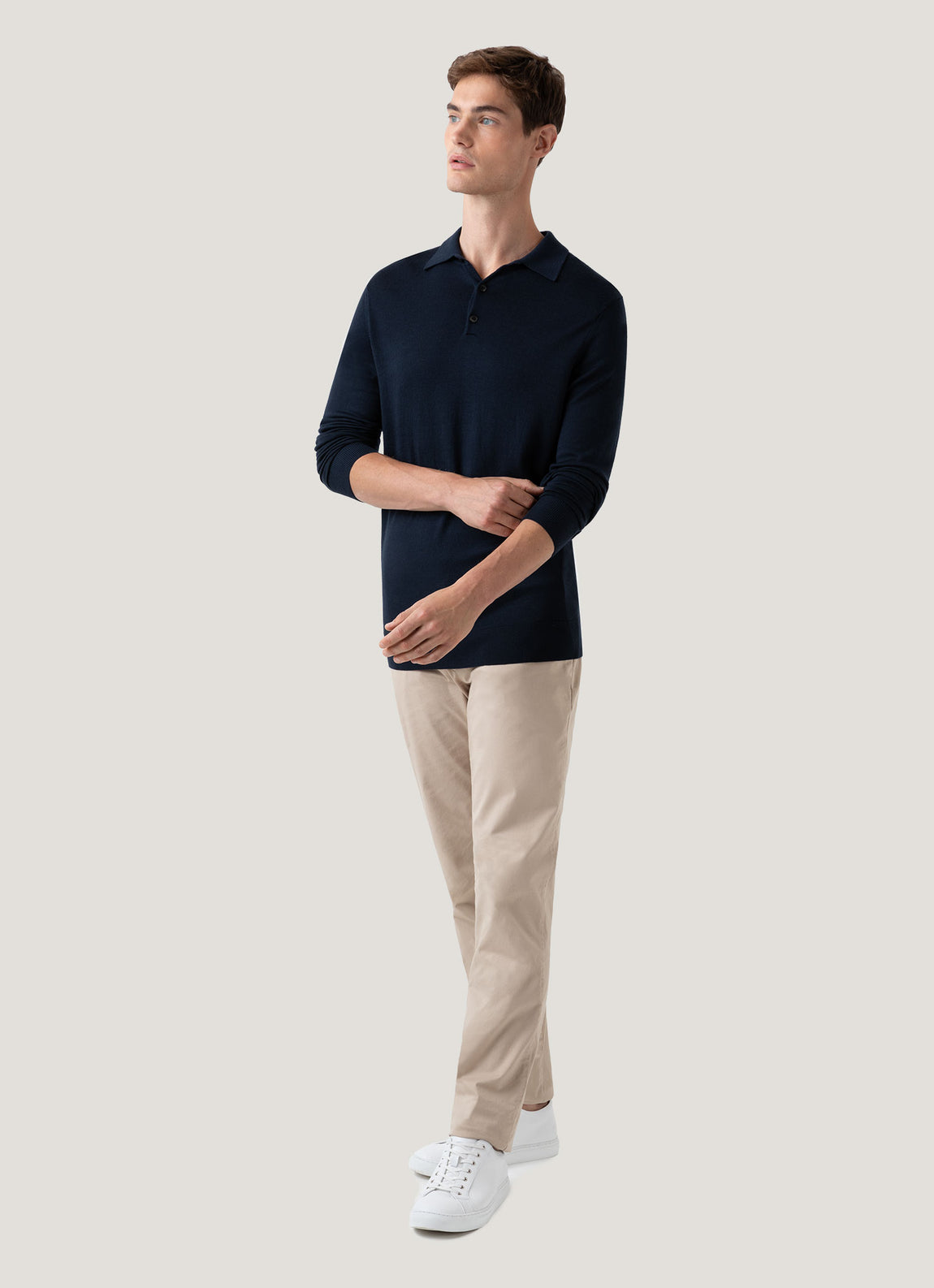 Men's Extra-Fine Merino Knitted Polo Shirt in Light Navy