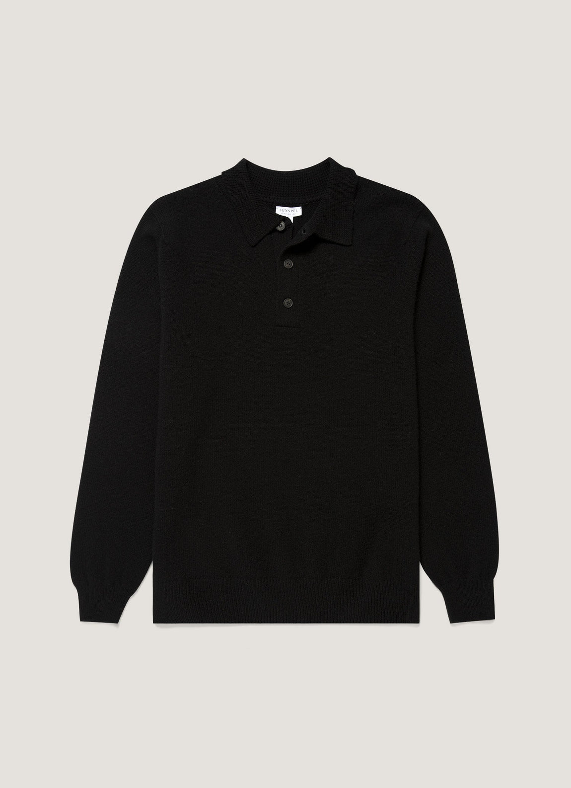 Men's Lambswool Knitted Polo Shirt in Black