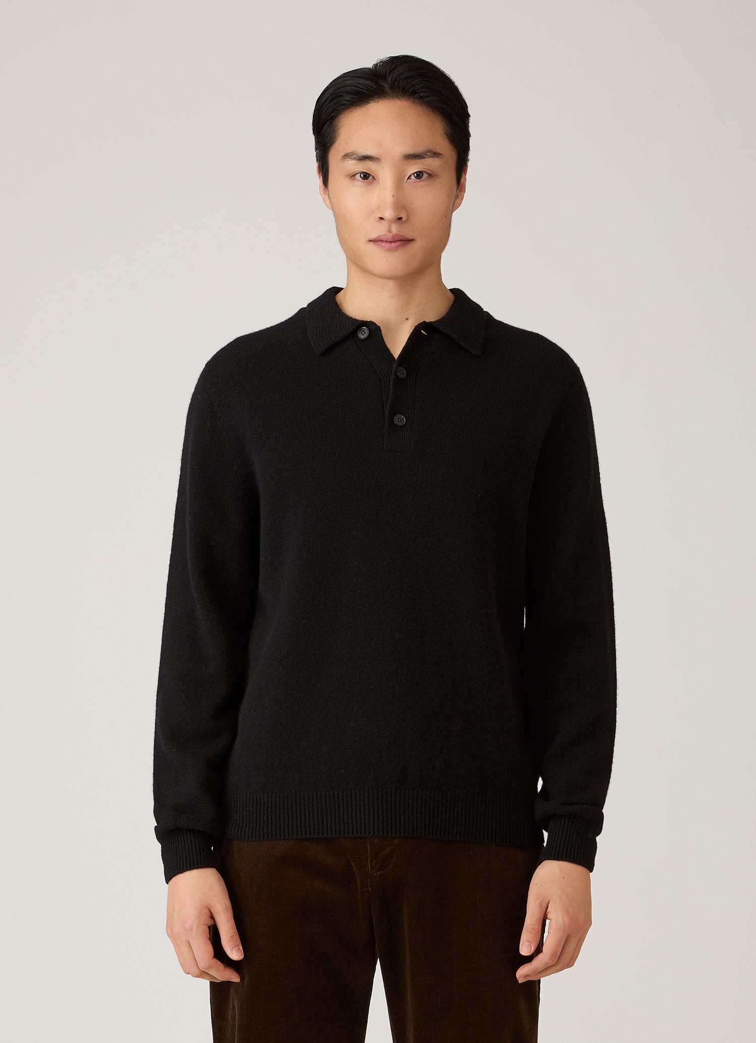 Men's Lambswool Knitted Polo Shirt in Black
