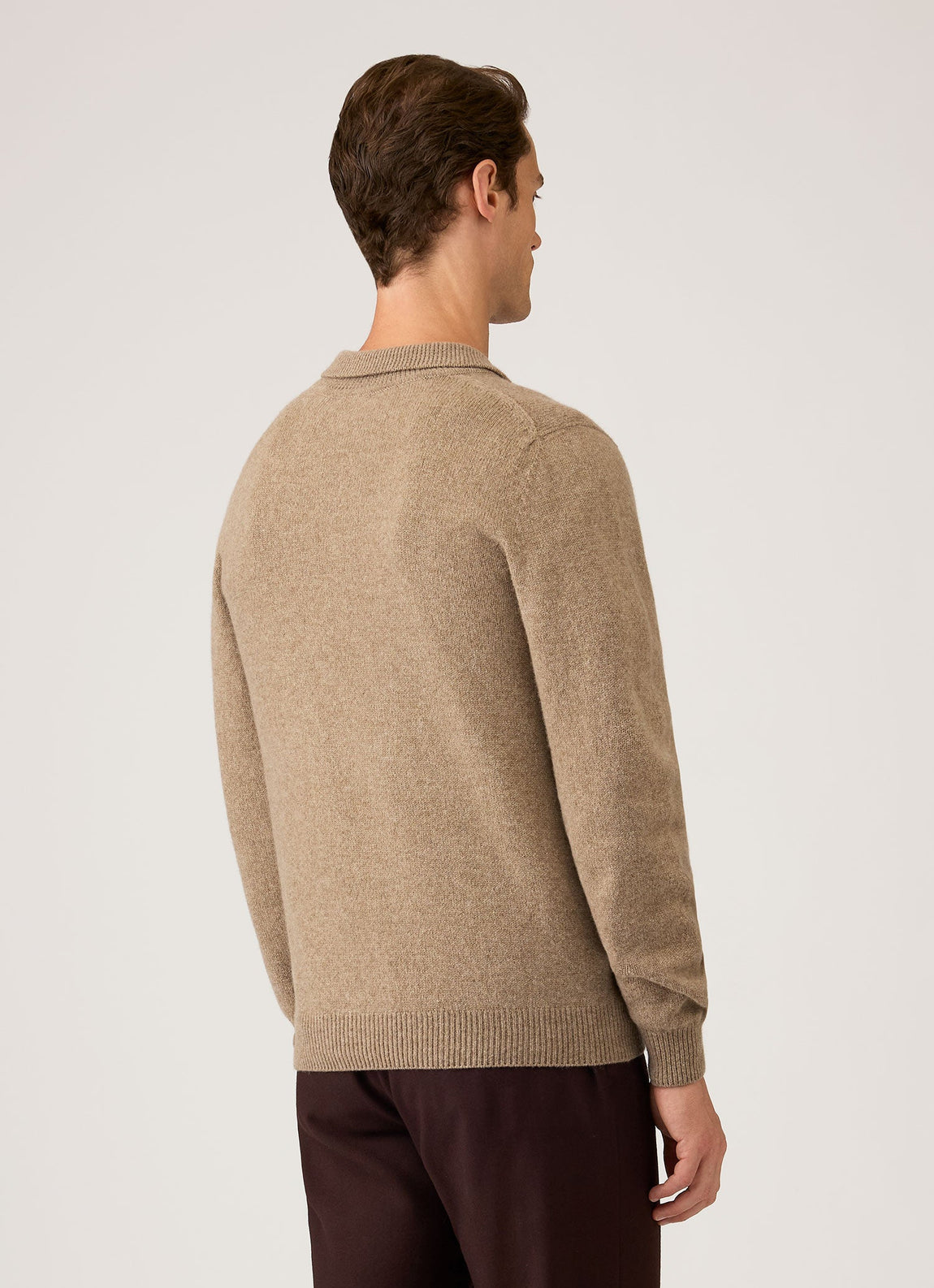 Men's Lambswool Knitted Polo Shirt in Taupe