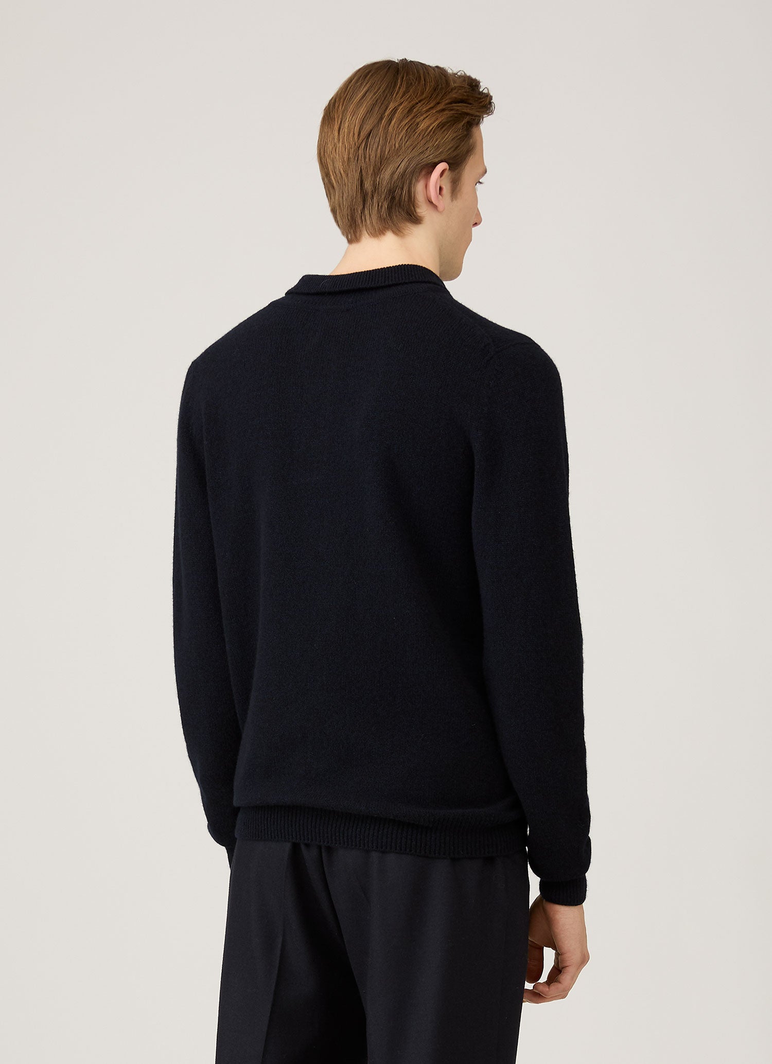 Men's Lambswool Knitted Polo Shirt in Dark Navy Mouline