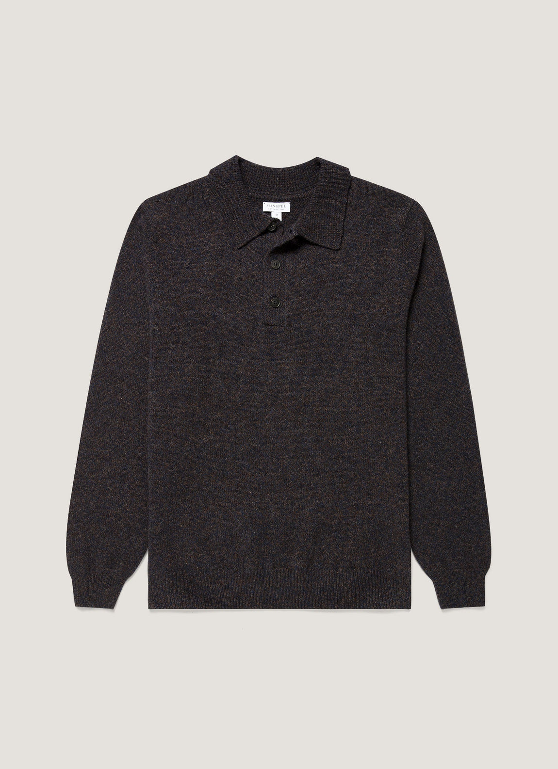 Men's Lambswool Knitted Polo Shirt in Midnight Navy Twist