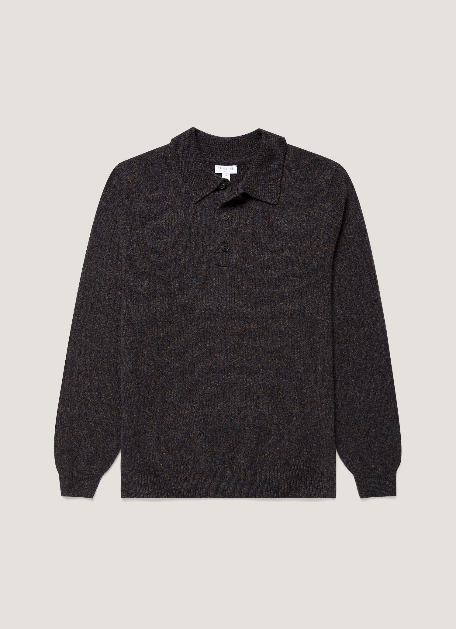 Men's Lambswool Knitted Polo Shirt in Midnight Navy Twist