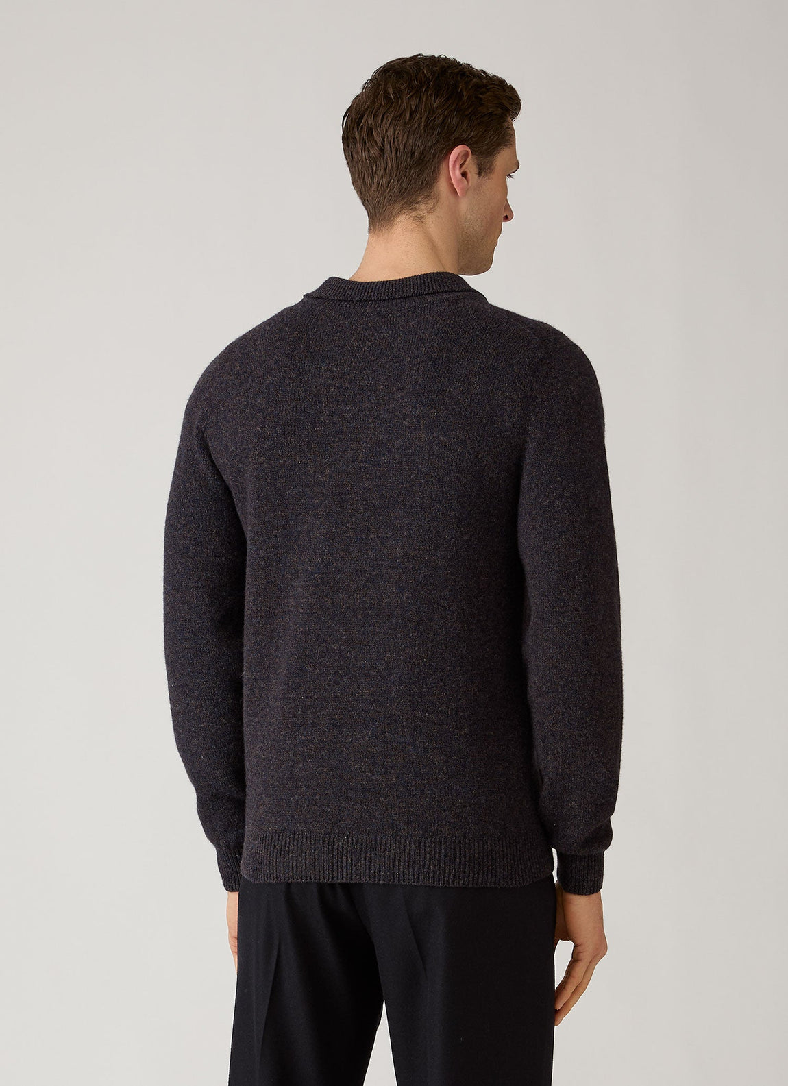Men's Lambswool Knitted Polo Shirt in Midnight Navy Twist