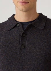 Men's Lambswool Knitted Polo Shirt in Midnight Navy Twist