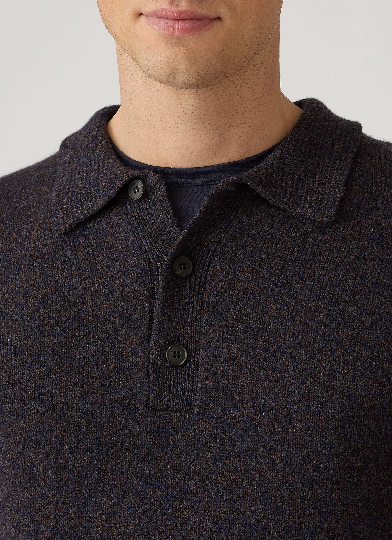 Men's Lambswool Knitted Polo Shirt in Midnight Navy Twist