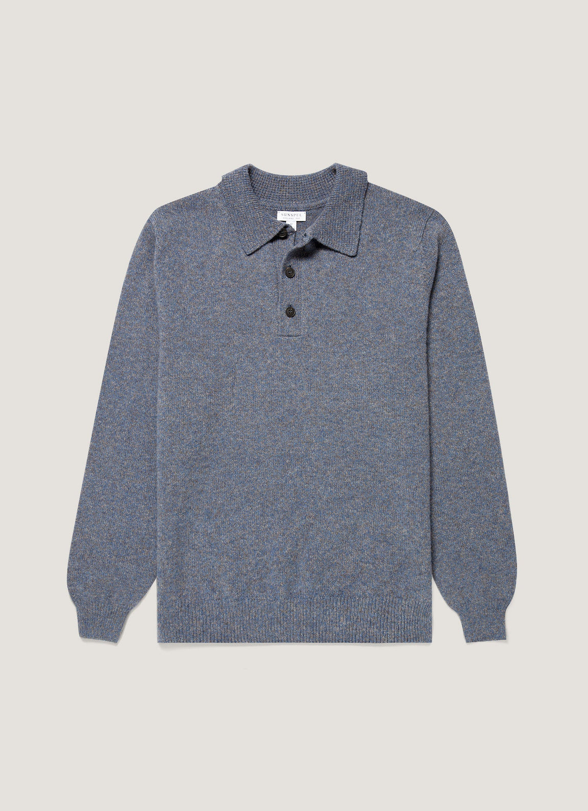 Men's Lambswool Knitted Polo Shirt in Denim Twist