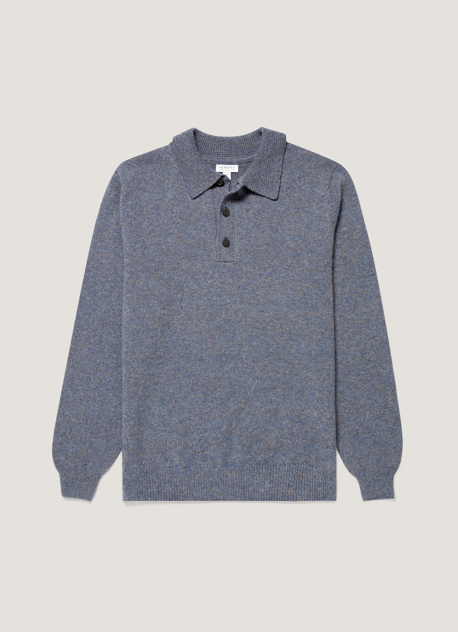 Men's Lambswool Knitted Polo Shirt in Denim Twist