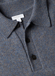 Men's Lambswool Knitted Polo Shirt in Denim Twist