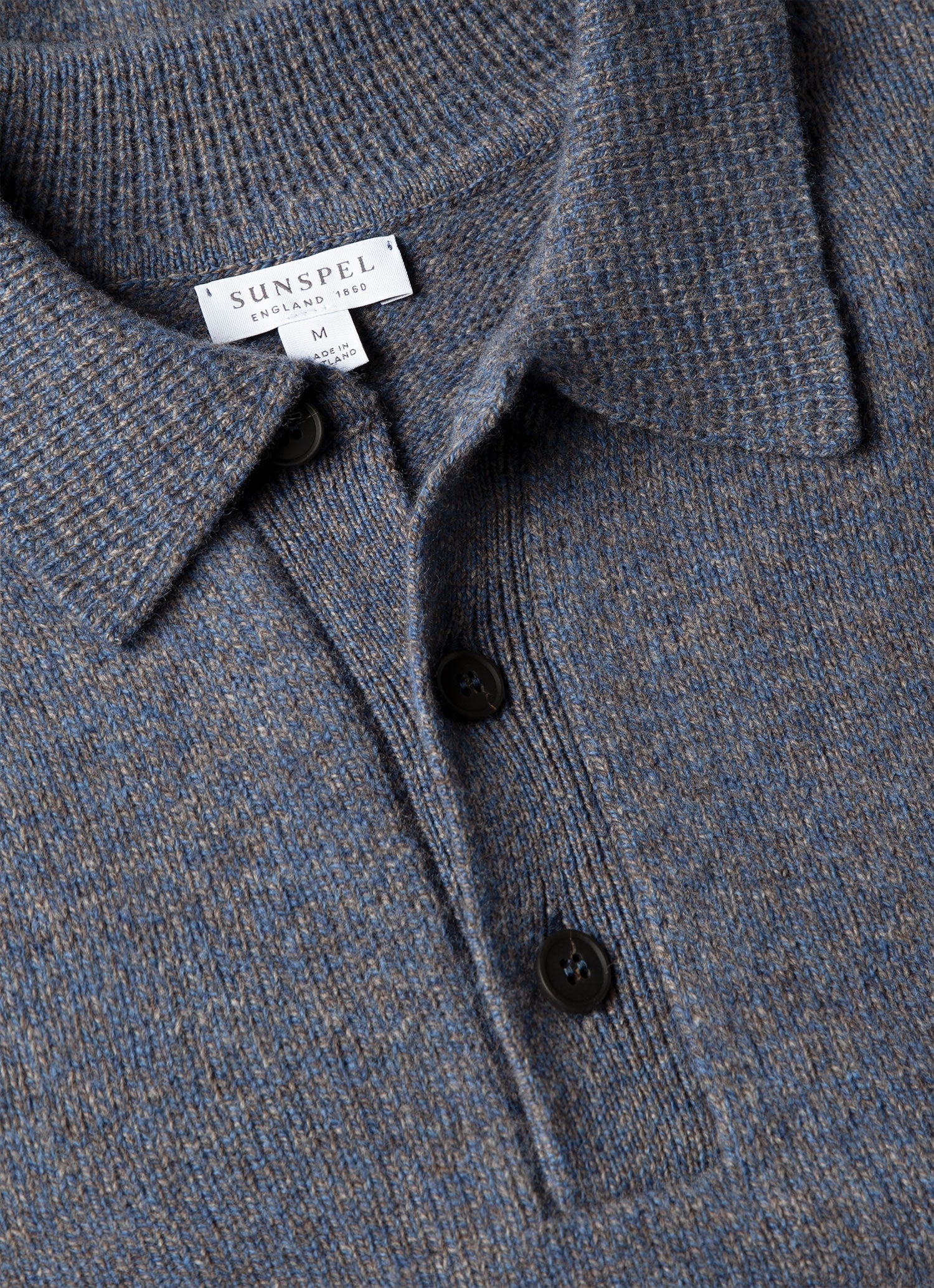 Men's Lambswool Knitted Polo Shirt in Denim Twist