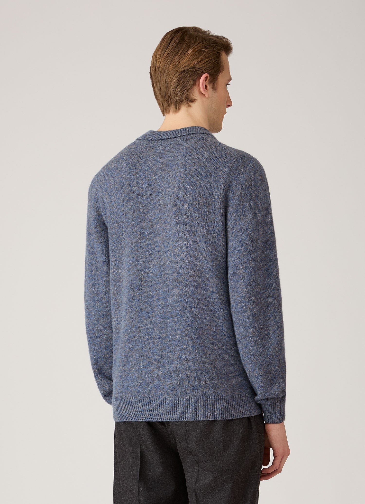 Men's Lambswool Knitted Polo Shirt in Denim Twist