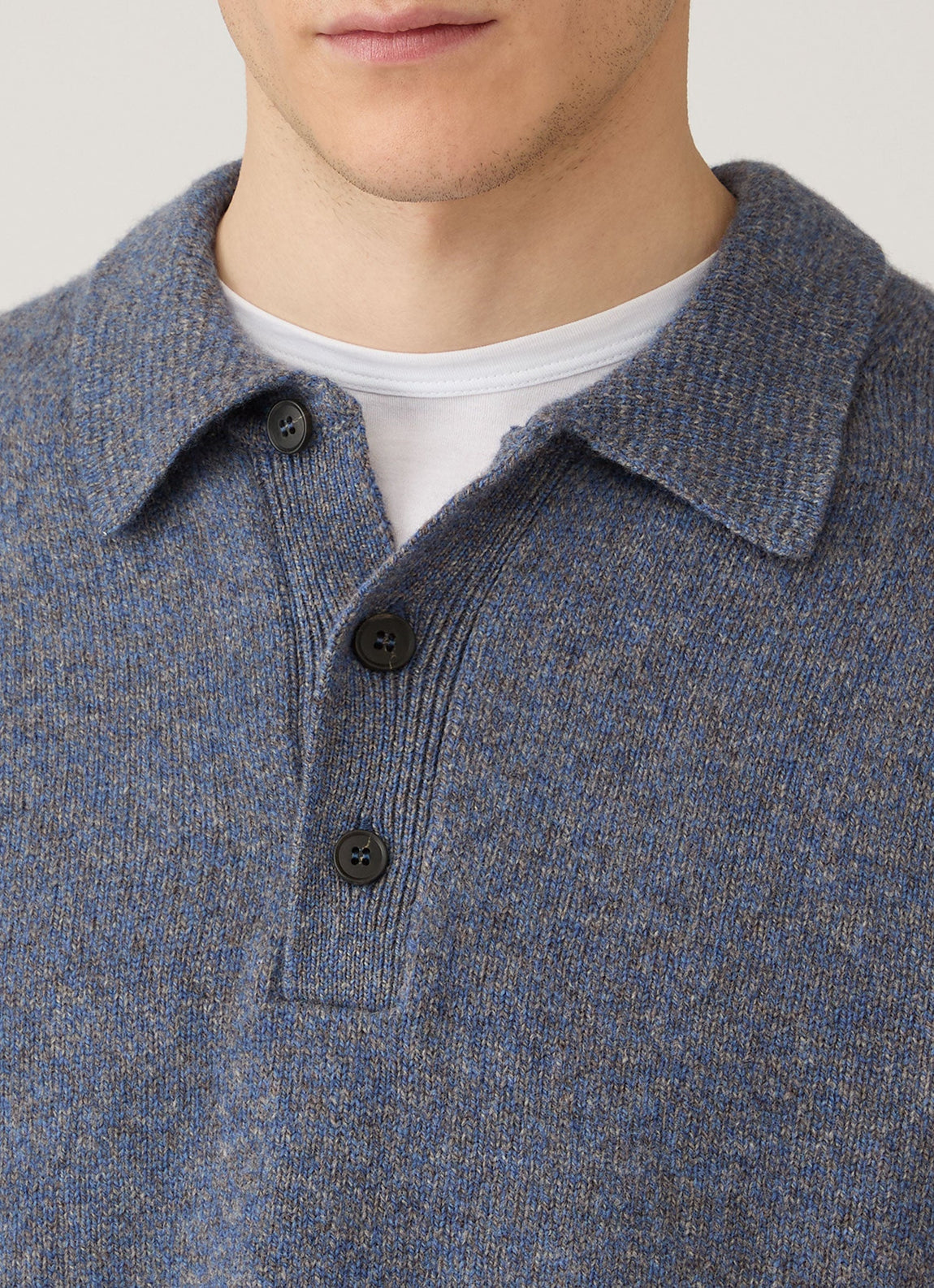 Men's Lambswool Knitted Polo Shirt in Denim Twist