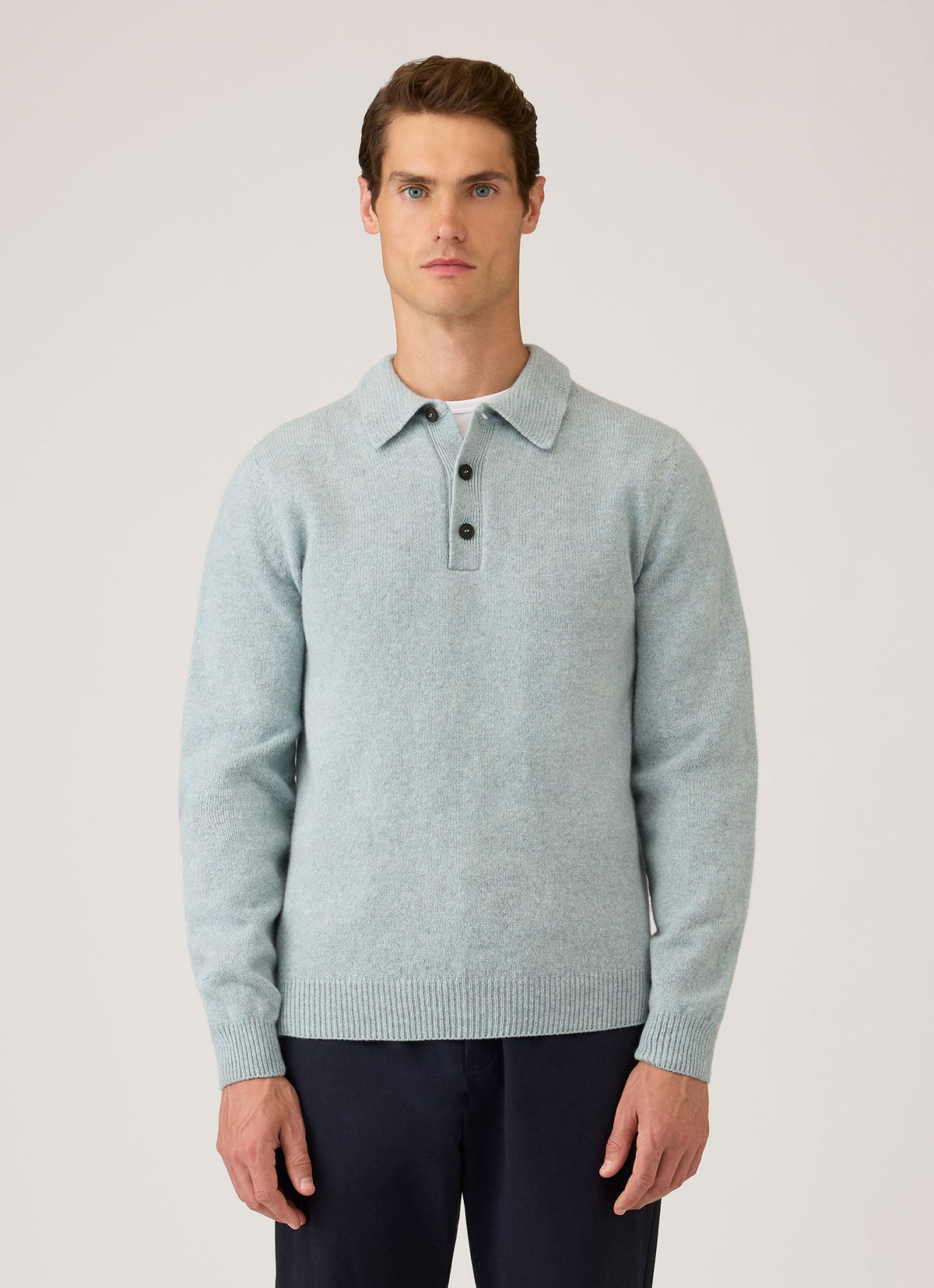 Men's Lambswool Knitted Polo Shirt in Haar