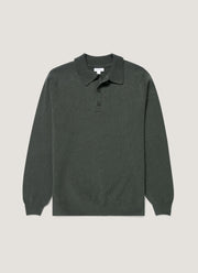 Men's Lambswool Knitted Polo Shirt in Slate Green
