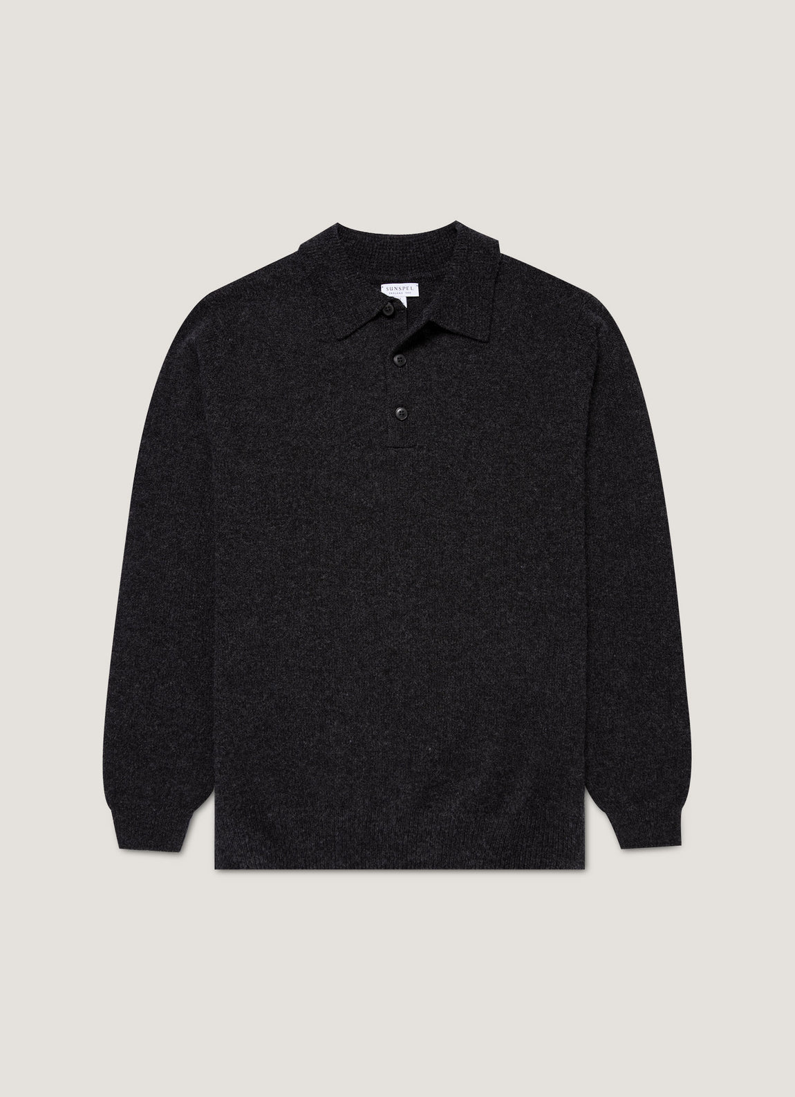 Men's Lambswool Knitted Polo Shirt in Charcoal Melange