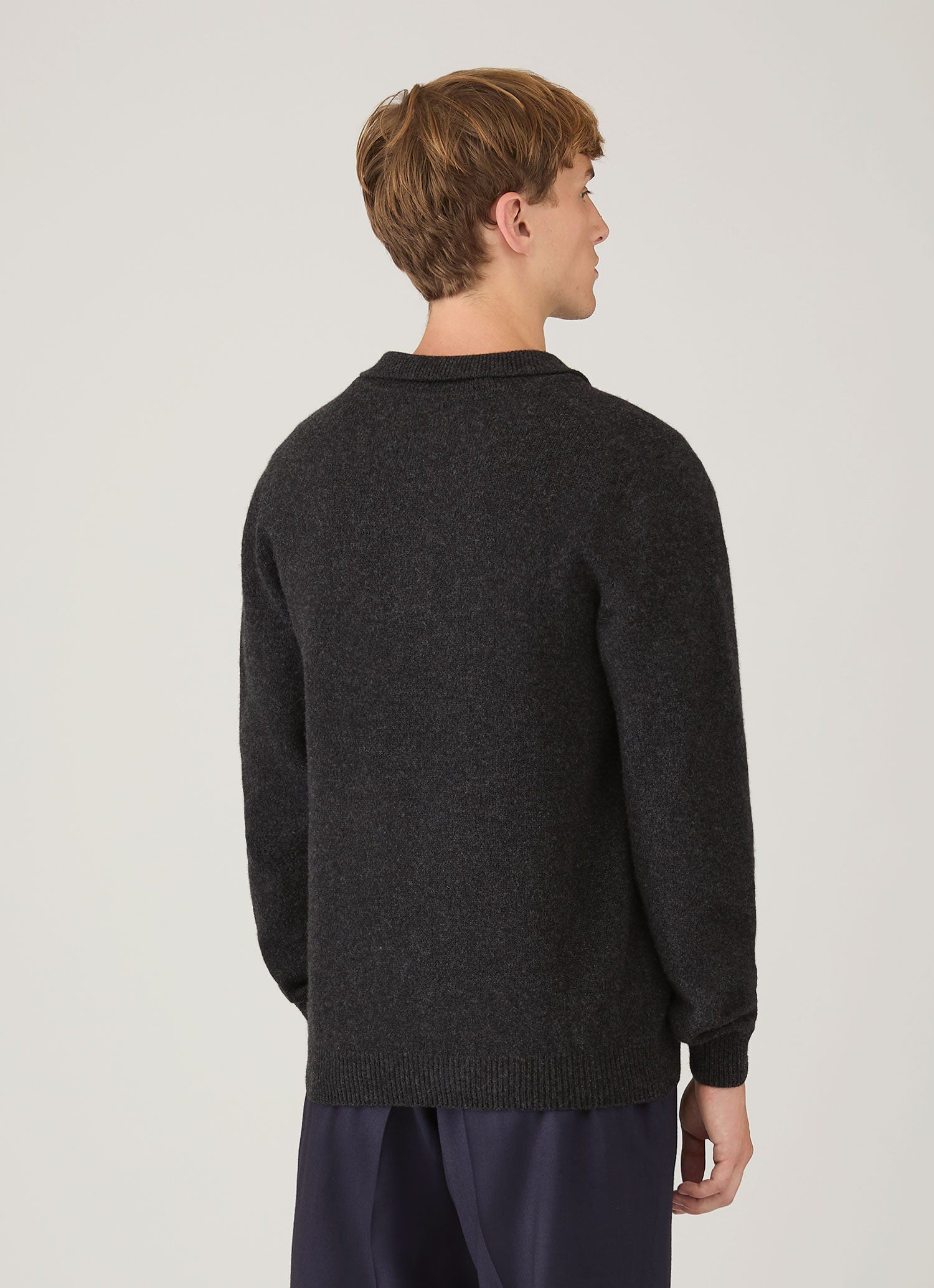 Men's Lambswool Knitted Polo Shirt in Charcoal Melange