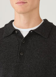 Men's Lambswool Knitted Polo Shirt in Charcoal Melange