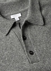 Men's Lambswool Knitted Polo Shirt in Mid Grey Melange