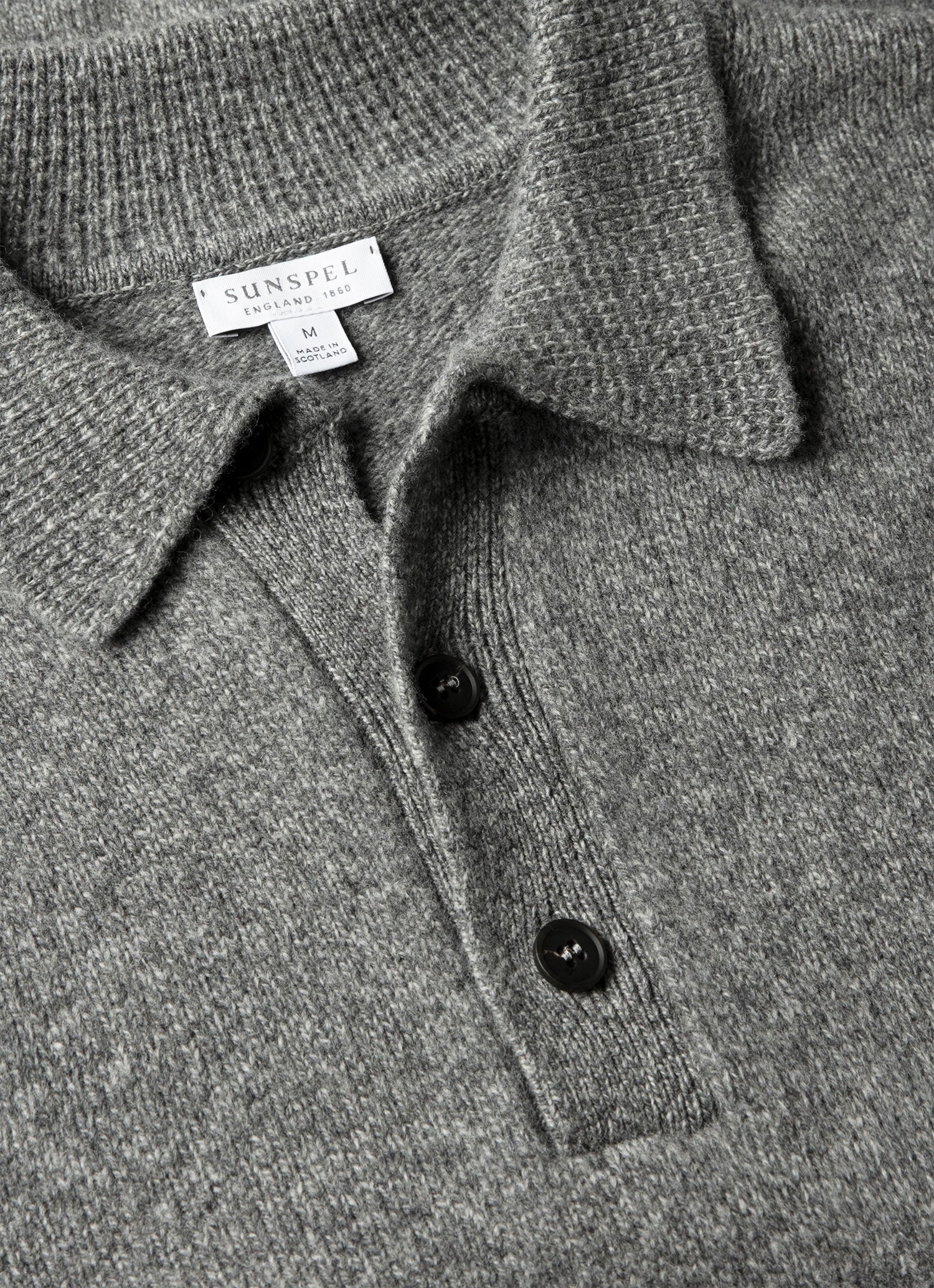 Men's Lambswool Knitted Polo Shirt in Mid Grey Melange