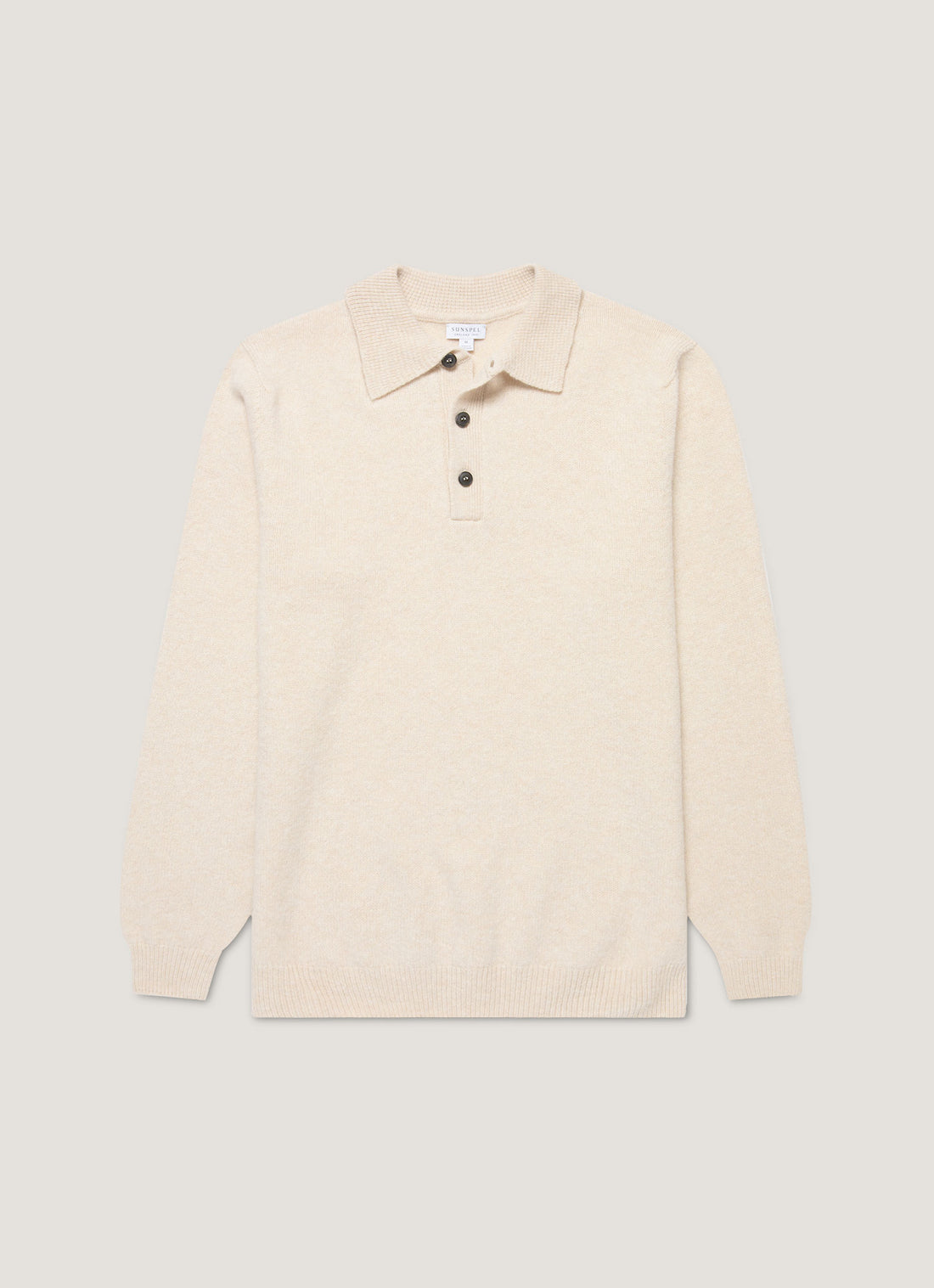 Men's Lambswool Knitted Polo Shirt in Oatmeal Melange