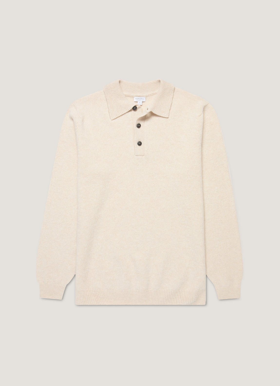 Men's Lambswool Knitted Polo Shirt in Oatmeal Melange